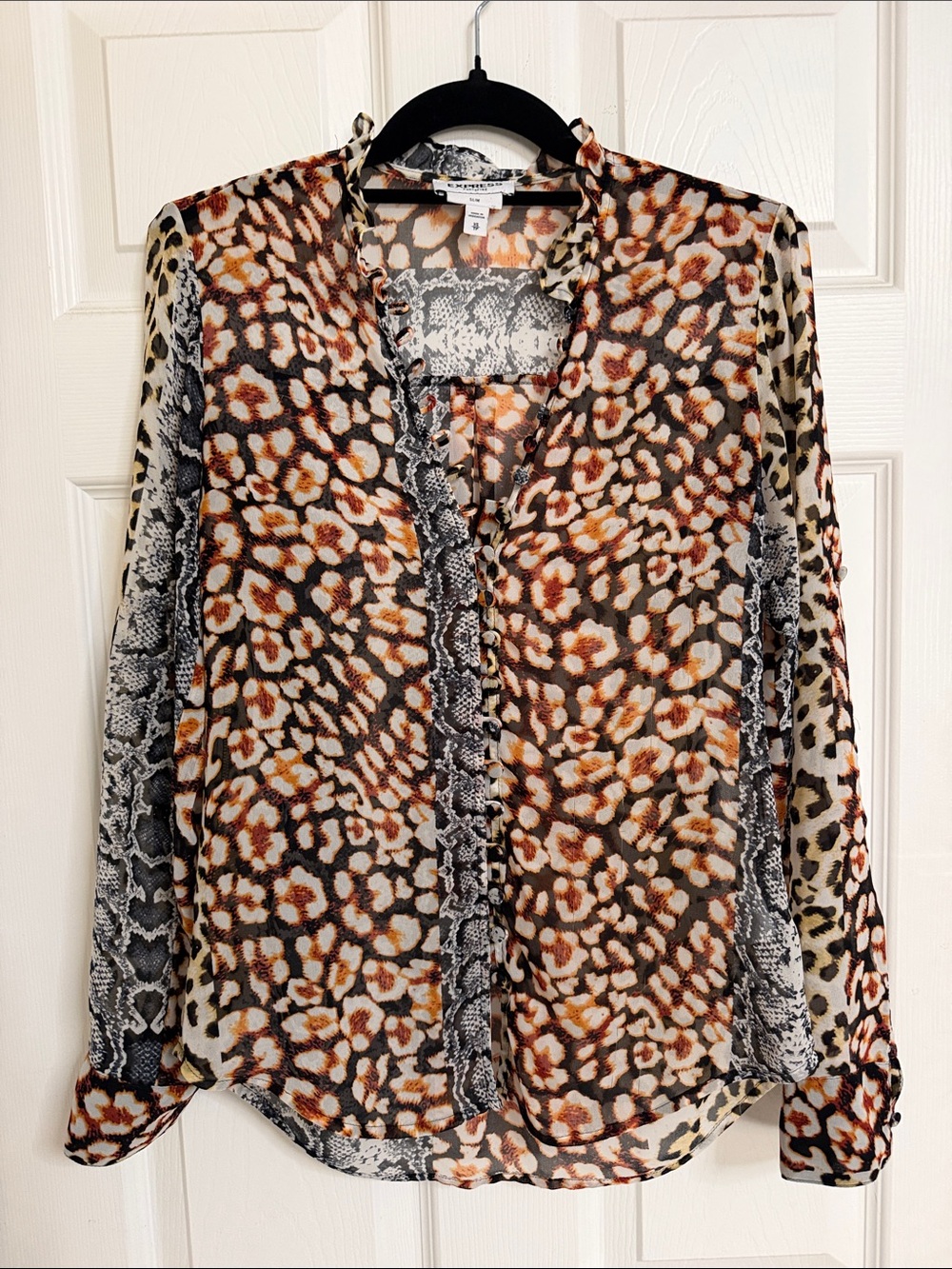 Express Mixed Animal Print Blouse - Brown, Black, Cream